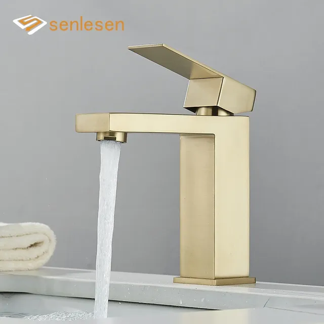 Senlesen robinet de salle de bains en or brossé – vue 2