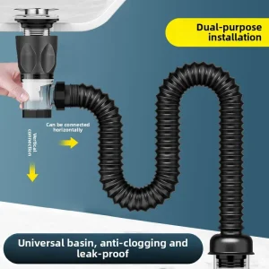 Lavabo de salle de bains anti-odeur, tuyau de descente universel, lavabo de salle de bains, ensemble de vidange en acier inoxydable