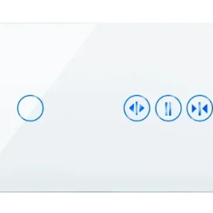 panneau mural tactile multimédia interrupteur contrôleur audio rectangulaire verre blanc brillant grand bouton circulaire trois icônes rondes panneau mural tactile multimédia interrupteur contrôleur audio rectangulaire verre blanc brillant grand bouton circulaire trois icônes rondes