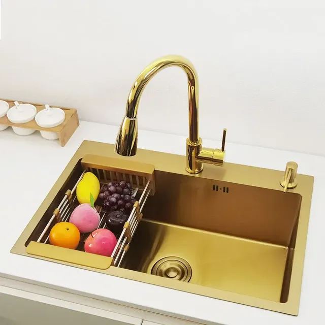 Évier cuisine inox SUS304 doré rectangulaire simple… – vue 3