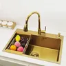 Évier cuisine inox SUS304 doré rectangulaire simple… – vue 3