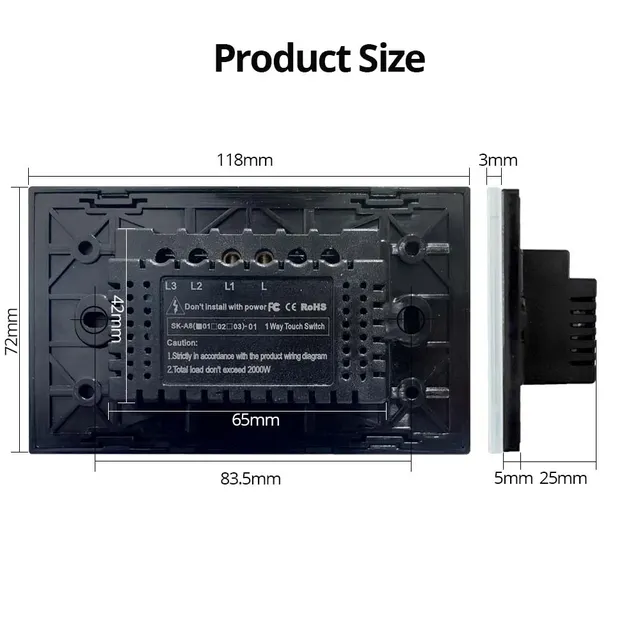 118 US AU Touch Switch 1 2 3 Gang 1 2 Way WallSub Blanc… – vue 5