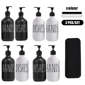 Distributeur de savon blanc/noir de 500ml, pour évier de cuisine, mains, savon et vaisselle, détergent, bouteilles à pompe liquide vides rechargeables, 3 pièces/ensemble