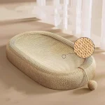 Lit à gratter ovale pour chat, bassin en Sisal résistant à l&rsquo;usure, planche à griffes de chat respirante avec boule de jeu, panneau patte de chat, bassin de protection de canapé