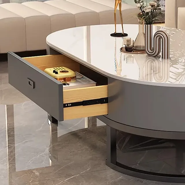 Table Basse à tiroir organisateur ovale avec rangement – vue 3