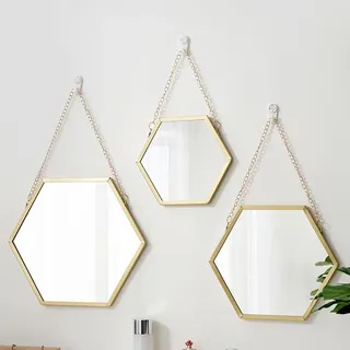 Ensemble miroirs muraux hexagonaux trio cadre métallique doré finition…