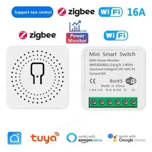 Joli intelligent WiFi Zigbee avec moniteur d&rsquo;alimentation, interrupteur d&rsquo;éclairage Tuya, citations de disjoncteur de technologie bricolage, voix pour Alexa et Google, 16A