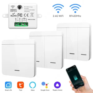 Mini Module de relais WIFI, interrupteur d&rsquo;éclairage, application Tuya pour maison intelligente, panneau mural RF433MHz, minuterie de commande vocale sans fil, Alexa Google 110V 220V