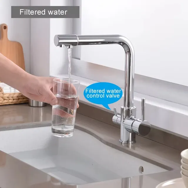 Robinet de cuisine chromé à Double bec pivotant