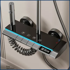 Système de douche à sortie d&rsquo;eau à quatre voies, ensemble de robinets de douche de salle de bains numérique intelligents, affichage de la température, ensemble de douche de salle de bains à pluie