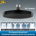 Pommeau de douche à effet de pluie, 6 Modes, grand débit, superchararge, rond, haute pression, pulvérisation supérieure, accessoires de salle de bains, 230mm