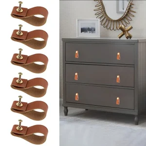 6 pièces à la main en cuir armoire porte poignée tire bouton commode tiroir porte poignée cuisine tire bouton