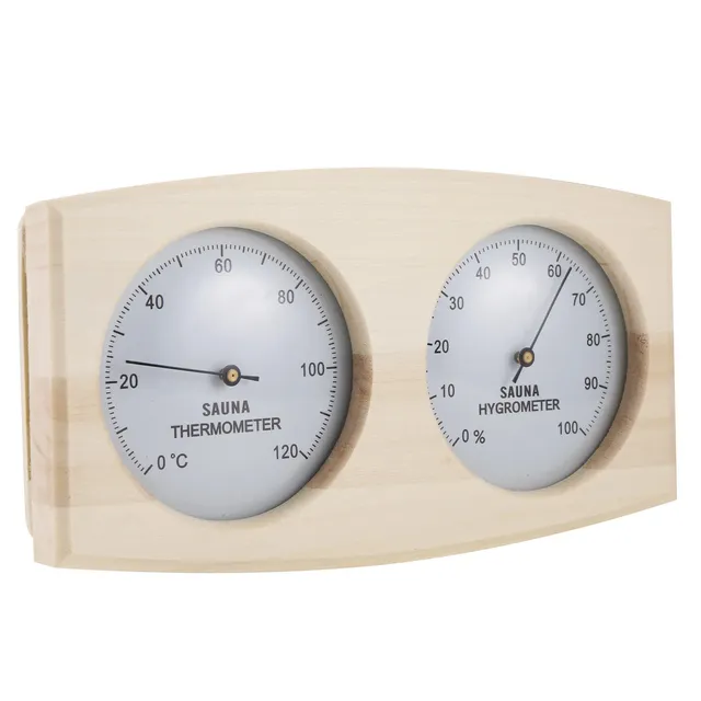 Thermomètre Hygromètre Sauna Bois Clair Mural Analogique… – vue 3