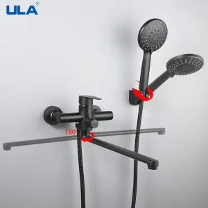 ULA-Ensemble de douche chaude et froide, robinet de centre commercial noir, robinet, vanne Assad, baignoire F/05, bec de baignoire à percussion