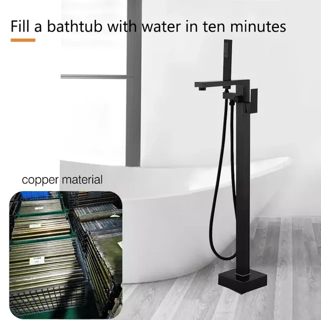 Robinet de baignoire de sol carré noir de luxe – vue 3