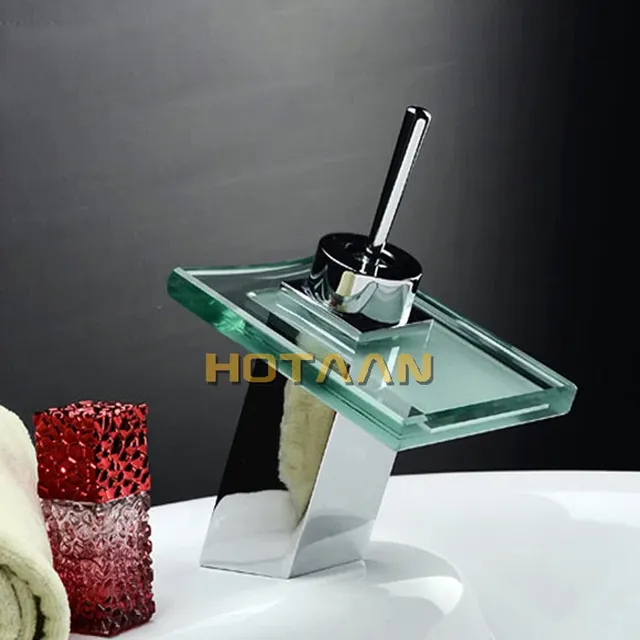 Mitigeur lavabo cascade chrome laiton massif verre… – vue 4