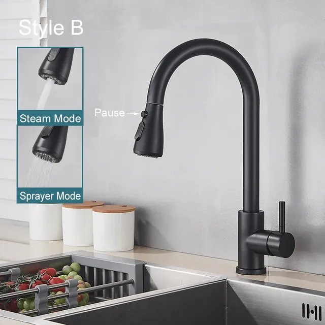 Robinet de cuisine noir flexible à nervures – vue 3