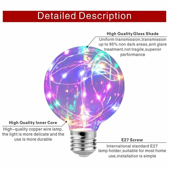 LED Edison chaîne ampoule E27 110V 220V G95 coloré RGB… – vue 3