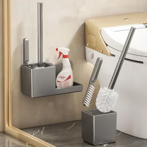 Ensemble de porte-brosse de toilette mural, sans perceuse, tasse de toilette, brosse de nettoyage de toilettes pour la maison, salle de bain