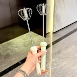 Batteur à œufs rotatif semi-automatique en acier inoxydable, poignée de dessin animé, mélangeur manuel, cuisson, cuisson