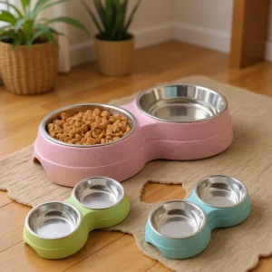 Bols doubles en acier inoxydable pour animaux de compagnie, 1 pièce, pour chiens et chats, Base antidérapante, parfaits pour les aliments et l’eau, faciles à nettoyer Bols doubles en acier inoxydable pour animaux de compagnie, 1 pièce, pour chiens et chats, Base antidérapante, parfaits pour les aliments et l’eau, faciles à nettoyer