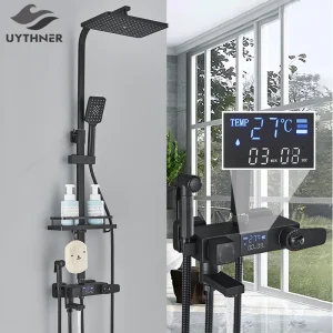 Pommeau de douche thermostatique à affichage numérique, robinet de bidet, bec de baignoire, système de douche de pluie, ensemble de centre commercial Pommeau de douche thermostatique à affichage numérique, robinet de bidet, bec de baignoire, système de douche de pluie, ensemble de centre commercial