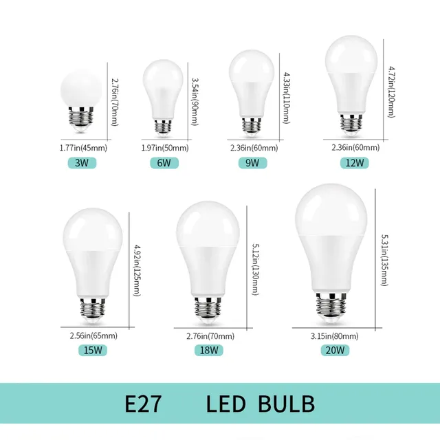 Ampoule LED E27 E14 B22 AC220V 3W 6W 9W 12W 15W 18W 20W – vue 2