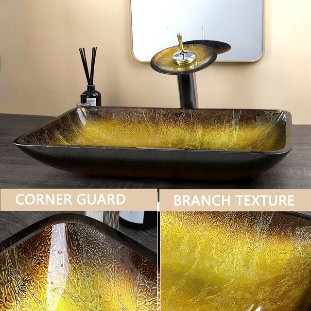 Vasque rectangulaire verre trempé intérieur doré… – vue 2