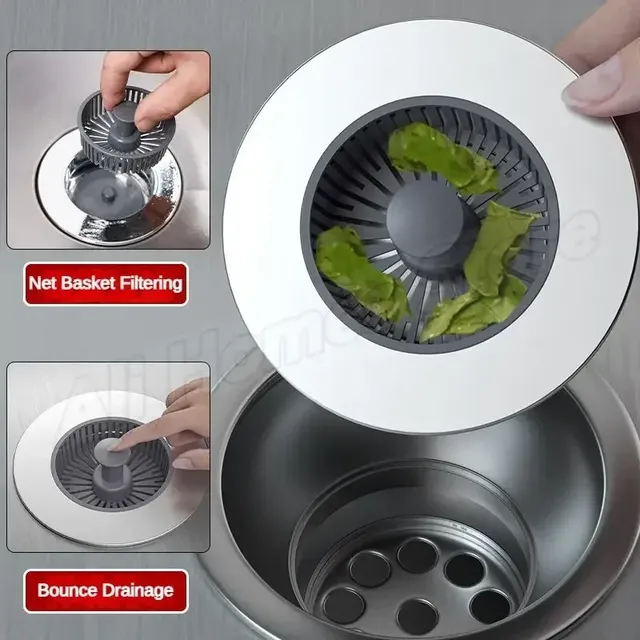 Filtre d'évier de cuisine 3 en 1 Pop Up ABS plaqué argent – vue 6