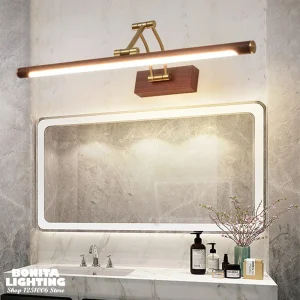 À la mode rétro salle de bain miroir phare commode murale noyer bois Grain miroir avant lampe chambre rétractable applique murale