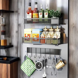 SOPEWOD support de rangement multifonctionnel magnétique support à épices mural à trois niveaux avec supports et supports de rangement de cuisine en métal