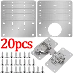 Kit de plaque de fixation de charnière en acier inoxydable, support de plaque de réparation de charnière de porte d&rsquo;armoire avec vis de montage pour meubles de cuisine 20/2 pièces