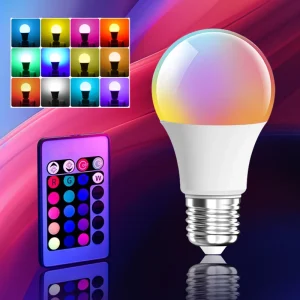 Ampoule LED RGBW E27, Base 220V, variable, multicolore, avec télécommande, 16 couleurs, éclairage domestique au néon, création d’atmosphère Ampoule LED RGBW E27, Base 220V, variable, multicolore, avec télécommande, 16 couleurs, éclairage domestique au néon, création d’atmosphère