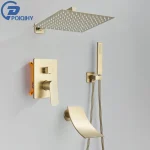 Ensemble de robinets de douche en or brossé, robinets de bain-douche dissimulés, mitigeur de baignoire mural à 3 voies, bec rotatif, bec cascade