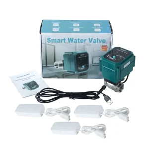 Vanne de robinet à bille motorisée Tuya WIFI en acier inoxydable, DN15(1/2 « ) DN20(3/4&Prime;) DN25(1&Prime;) DN32(1-1/4 ») et capteur d&rsquo;eau 3 pièces pour la maison