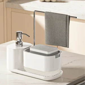 Distributeur de savon avec porte-éponge, pompe de liquide de nettoyage, conteneur, presse manuelle, maison, salle de bains, cuisine, accessoires de nettoyage Distributeur de savon avec porte-éponge, pompe de liquide de nettoyage, conteneur, presse manuelle, maison, salle de bains, cuisine, accessoires de nettoyage