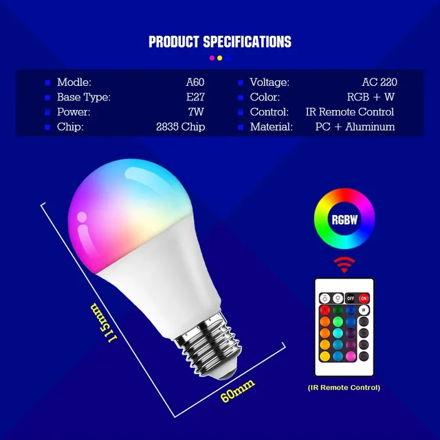 Ampoules LED AC 220V E27 RGB Bombillas lampe à LED… – vue 2