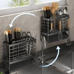 Organisateur de couverts, support de rangement de cuisine, couteau, fourchette, cuillère, support à baguettes avec plateau de Drainage, Cage à ustensiles de cuisine