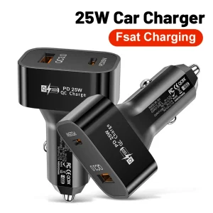Chargeur de voiture 25W QC3.0 PD double ligne chargeur de voiture à charge rapide pour iPhone 13 12 Xiaomi Huawei Samsung chargeur de voiture de téléphone portable Chargeur de voiture 25W QC3.0 PD double ligne chargeur de voiture à charge rapide pour iPhone 13 12 Xiaomi Huawei Samsung chargeur de voiture de téléphone portable