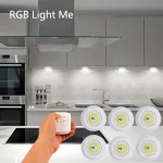 Lumière LED sans fil intelligente cuisine sous meubles lampes à intensité variable chambre armoire éclairage rond avec télécommande LED lumières