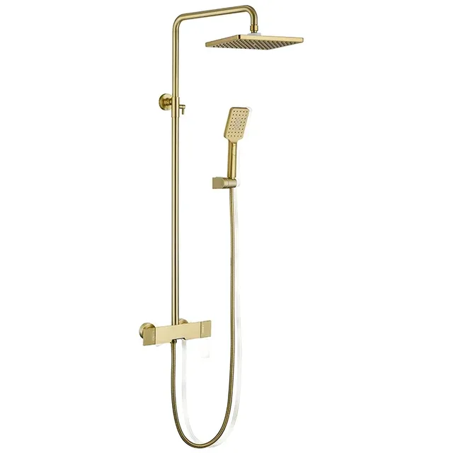 Colonne douche thermostatique dorée pommeau carré pluie… – vue 2