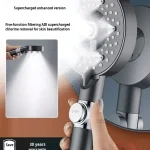 Pommeau de douche pressurisé, purificateur de déclor, pomme de Lotus, 6 Modes, filtre réglable, douche, arrêt à une touche