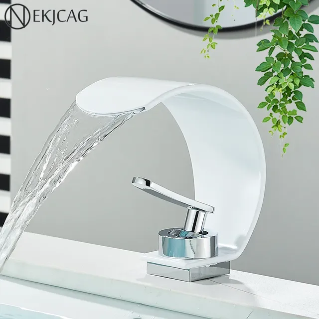 Robinet de lavabo cascade chromé blanc – vue 2
