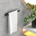 Porte-serviettes mural auto-adhésif noir sans perçage, 1 pièce, porte-serviettes mural en aluminium, support de Bar, accessoire de cuisine et de salle de bains