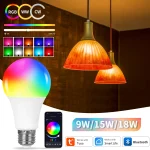 E27 ampoule intelligente Tuya Bluetooth ampoules intelligentes lampe à LED RGB 9W 15W 220V vie intelligente APP contrôle LED ampoule domotique intelligente