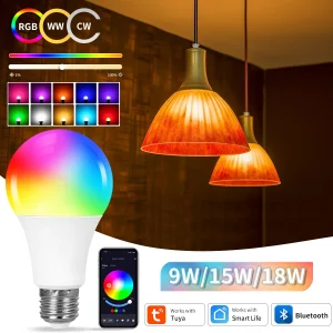 E27 ampoule intelligente Tuya Bluetooth ampoules intelligentes lampe à LED RGB 9W 15W 220V vie intelligente APP contrôle LED ampoule domotique intelligente