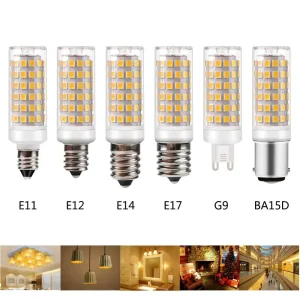 Ampoule LED en céramique à intensité variable pour lustre, G9, E11, E12, E14, E17, BA15D, 9W, DC, 110V, 220V, 2835, unique, remplacer l&rsquo;halogène
