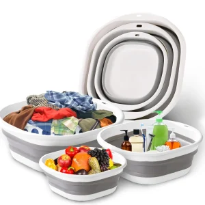 Paquet de 3 bacs à laver pliables, paniers à linge, gain de place, conteneur de rangement pour la pêche aux fruits, le Camping, la lessive, la randonnée à la maison Paquet de 3 bacs à laver pliables, paniers à linge, gain de place, conteneur de rangement pour la pêche aux fruits, le Camping, la lessive, la randonnée à la maison