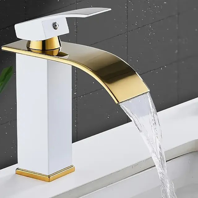 Nouveau robinet cascade de luxe noir blanc or – vue 2