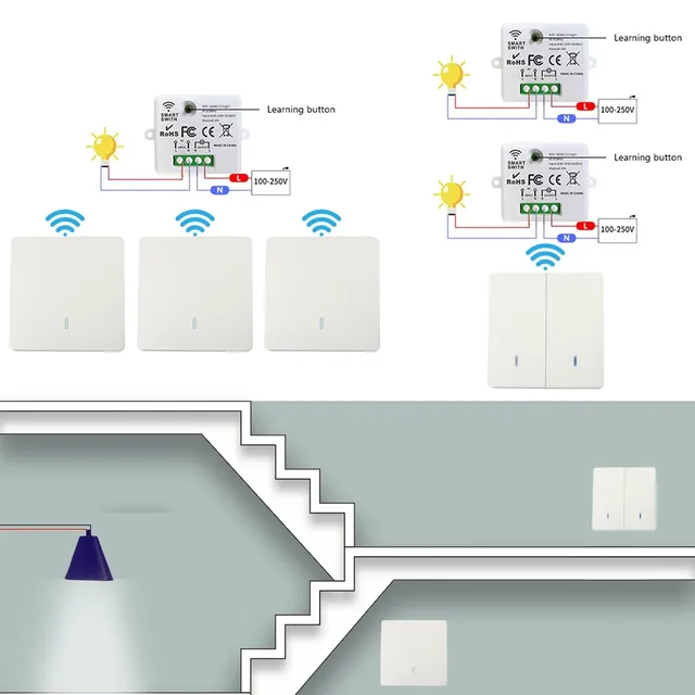 Interrupteur d'éclairage Wifi et RF sans fil – vue 2